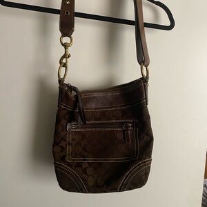 Coach Brown Shoulder Bag with Distressed Leather and Adjustable Strap